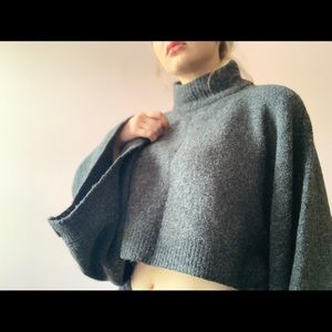 Wool Cropped Sweater Poncho